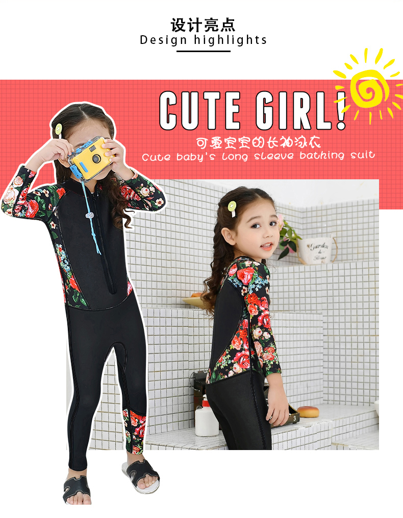 Áo tắm trẻ em dài tay một mảnh mới cho bé gái trong bộ đồ bơi trẻ em lớn Đồ bơi bé gái một mảnh áo chống nắng nhanh khô - Bộ đồ bơi của Kid đồ bơi h&m cho bé gái