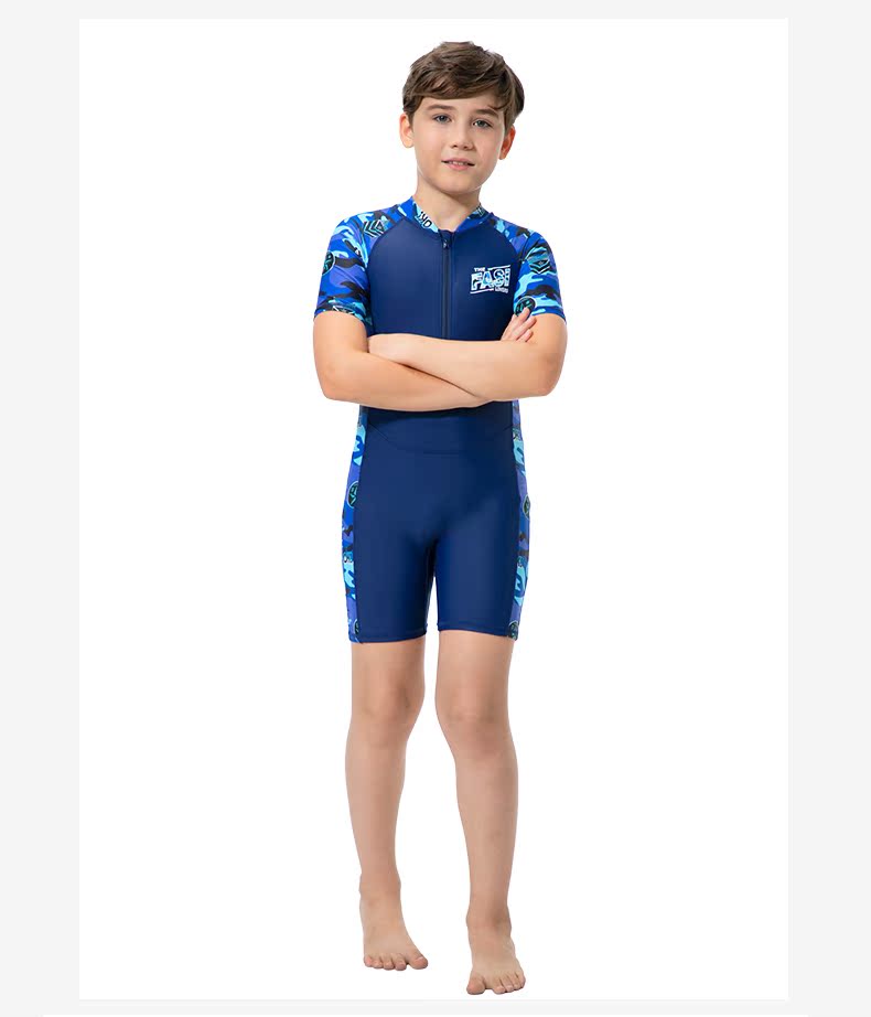Đồ bơi trẻ em một mảnh bé trai lớn đồ bơi trẻ em tay ngắn boxer áo tắm bé trai thanh niên tắm nước nóng mùa xuân - Bộ đồ bơi của Kid đồ bơi trẻ em nữ 10 tuổi