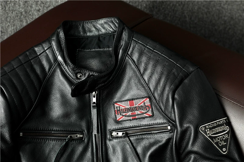 áo gió đi phượt Áo khoác da bò lớp đầu tiên dành cho nam giới của Harley Châu Âu và Mỹ, áo khoác da mỏng có cổ đứng, quần áo xe máy hợp thời trang áo gió 1 lớp cho nam