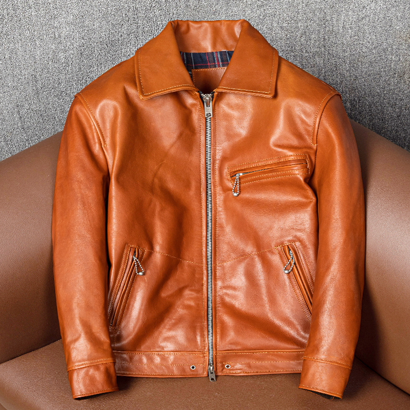 Mulholland Drive New Top-Grain Horsehide Classic Genuine Leather Jacket Men's Slim Fit Leather Jacket Casual Large Size Coat Trendy