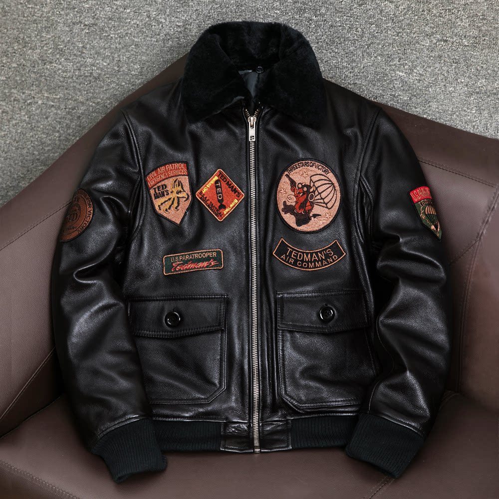 Flight Jacket Leather Jacket Head Layer Pure Cow Leather Genuine Leather Leather Clothing Male Air Force Pilot Plus Cotton Thickened Autumn Winter Jacket