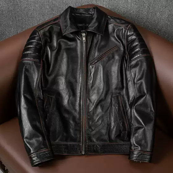 Harley Handmade Stone-Washed Vintage Tea Core Top-Grain Leather Jacket for Men, Large Size, Fashionable Leather Jacket, Biker Jacket
