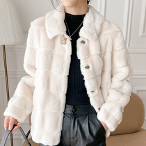 Fur womens short square collar slimming and age-reducing Danish mink fur one-piece imitation mink fleece thickened warm fur coat