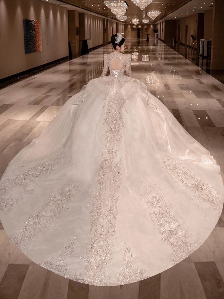 Wedding 2024 new bride's main yarn Heavy Industry Large Palace Court Style high -level texture Pregnant women's small man -style long sleeves Wedding 2024 new bride's main yarn Heavy Industry Large Palace Court Style high -level texture Pregnant women's small man -style long sleeves