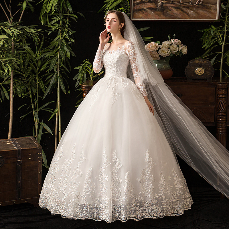 The main wedding dress 2024 new bride French dragging light yarn long sleeves simple small size small size thinning pregnant woman The main wedding dress 2024 new bride French dragging light yarn long sleeves simple small size small size thinning pregnant woman