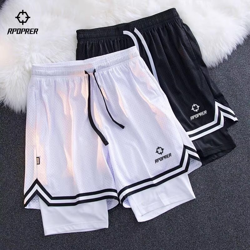 American-Style Basketball Shorts, Fake Two-Piece with Lining, Children's Sports Summer Training Quarter-Length Shorts, Below the Knee, Quick-Drying and Breathable