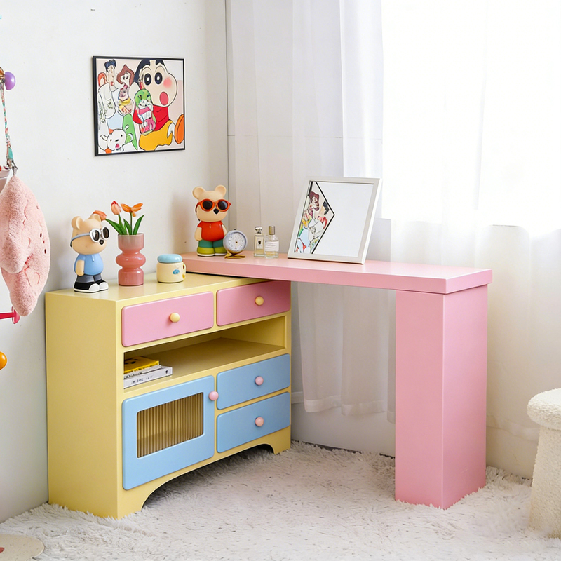 Dopamine Integrated Dressing Table, Cream-Style Makeup Table, Bedroom Storage Cabinet, Colorful Bedside Multifunctional Chest of Drawers