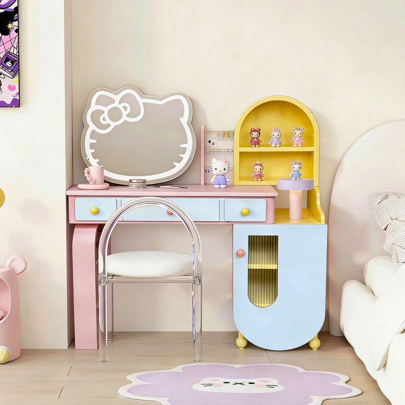 Dopamine Children's Dressing Table, Colorful Makeup Table, Bedroom Storage Cabinet, Multifunctional Bedside Chest of Drawers, Retractable and Integrated