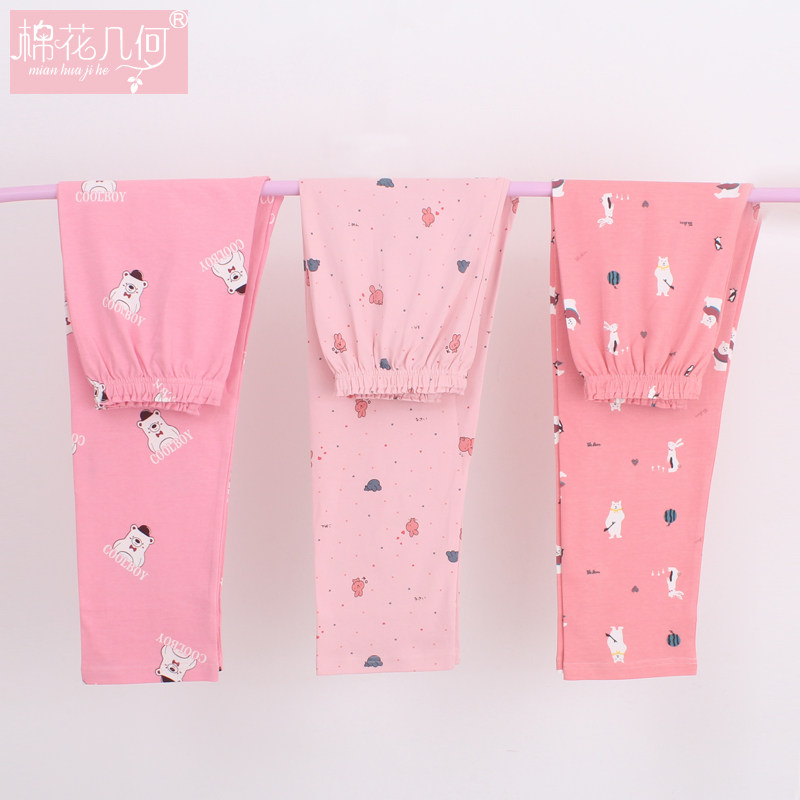 Sleeping Pants Woman Spring Autumn Long Pants Knitted Pure Cotton Cartoon Loose Trousers Full Cotton Summer Thin SLEEPING STUDENT HOME PANTS