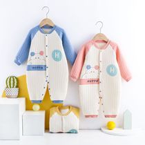 New baby jumpsuit autumn and winter cotton three layers of warm clothes boneless sewing baby warm and thick climbing clothes