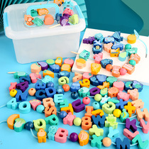 Box Mount String Beads Male Girl Fruit Animal Cognition Baby Fine Action Training Wearing Beads Children Wooden Toys