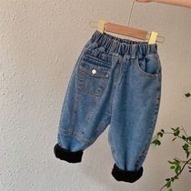Autumn Winter new children Cavet jeans Mens and womens Han version Personality long pants Baby Boomers
