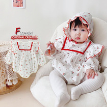 ins Han version of autumn baby long sleeve khae triangle climbing bag fart clothes baby conjoined girls sister suit