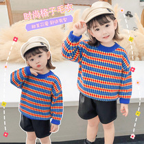Girls sweater plus velvet thickened pullover autumn and winter 2021 new childrens foreign style knitted girls base shirt 999