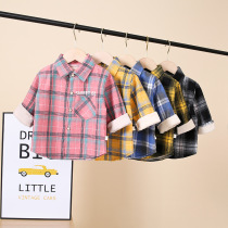 Autumn Winter New Children Plus Suede Shirt Boy Long Sleeve Thickened Plaid Shirt Mid-Boy Casual Fashion Blouse Cardiovert