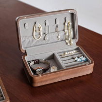 (Black delicate jewelry box) black walnut box solid wood high-grade necklace stud earring ring portable travel storage box