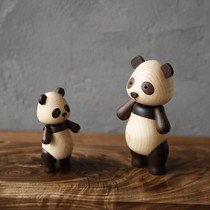 Cute wooden panda ornament hand-carved raw solid wood craft Chinese style national treasure childrens toy creative gifts