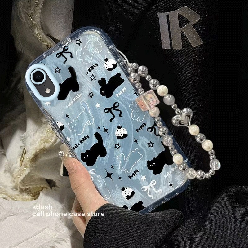Suitable for Apple Xsmax Phone Case, New Iphonex Gradient Blue Cat Xr Puff Feather Case, XS Airbag Anti-Drop XS Thick Edge Protective Case, Cute Purple Rabbit Personalized Chain for Women Trendy