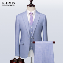 Sky light blue suit suit suit mens suit Korean version of handsome casual wedding ceremony groom slim Korean version of thin summer