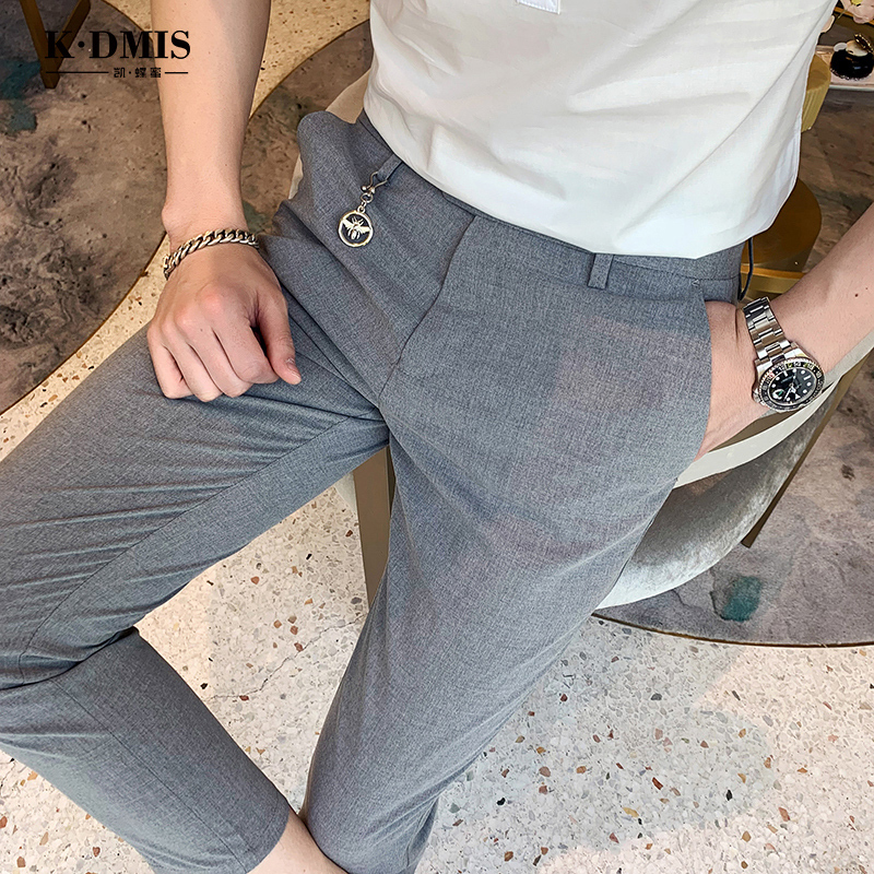 Light Grey Casual Western Pants Men's Career Loose Summer 100 Hitch Body High Elastic Small Feet 90% Pants Thin