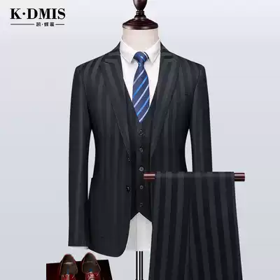 Green and black striped suit suit men's suit Korean version of handsome British style casual groom wedding ceremony slim best man tide