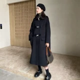 Черное двусторонное шерстяное демисезонное шерстяное пальто, средней длины, подходит для подростков, изысканный стиль