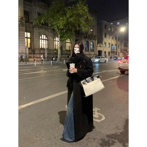 Пуховик, черное демисезонное шерстяное пальто, премиум класс, увеличенная толщина