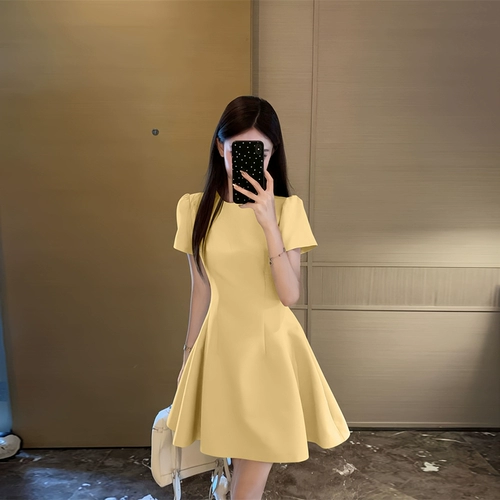 Желтое летнее платье, корсет, юбка, короткий рукав, подходит для подростков, французский стиль, изысканный стиль