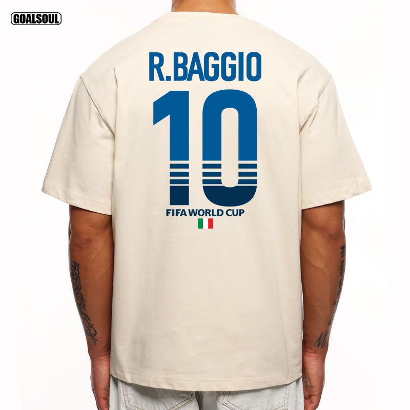 Italy's Roberto Baggio No. 10 Baggio Football Casual Fashion Brand Loose Heavyweight Pure Cotton Short-Sleeved T-Shirt