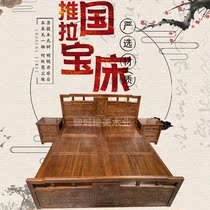 Northern old elm wood carving flower real wood bed double modern simple Chinese simple master bedroom with large bed economy