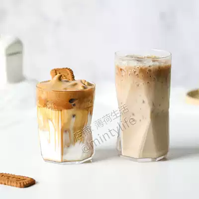 Mint life creative three-dimensional geometric glass net red transparent glass water cup Cold drink cup iced coffee cup