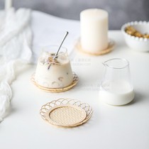 ins Net red handmade flower ring type bamboo coaster cup holder rattan tea cup cushion storage small dish super beautiful