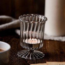 Retro handmade striped glass candlestick aromatherapy candle small candlestick Net Red Cafe homestay courtyard Candlestick decoration