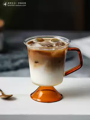 Retro amber stitching high-end glass Fashion water cup Breakfast cup Coffee cup Milk cup Cafe cup
