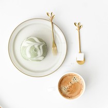 Nordic leaf shape small spoon coffee spoon fruit fork gold-plated spoon dessert spoon mixing spoon snack fork