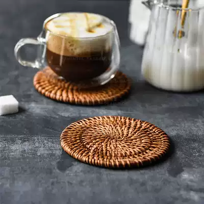 ins Net Red Cafe retro rattan coaster natural handmade coaster coffee cup heat insulation pad non-slip mat