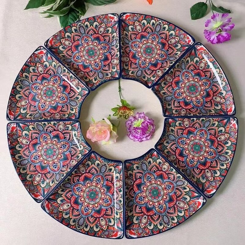 High-End Household Fan-Shaped Platter for Reunion Dinner, New Year's Eve Gathering, Round Table Dishes, Ceramic Bowl and Plate Set, mm