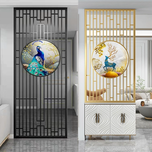 Легкая роскошная нержавеющая сталь экрана перегородка новая китайская гостиная крыльца железное искусство простая стеклянная решетка Полая металлическая решетка