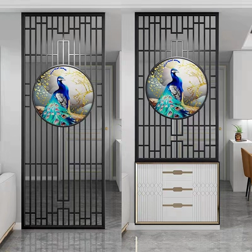 Легкая роскошная экрана из нержавеющей стали Новая китайская гостиная железо, простое вход в домашнюю цветочную сеть Полая металлическая решетка