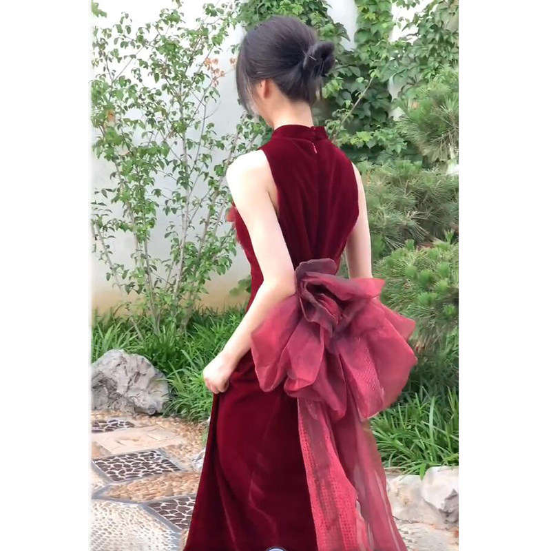 新中式敬酒服2023新款新娘订婚改良酒红色旗袍结婚宴会礼服回门服-Taobao