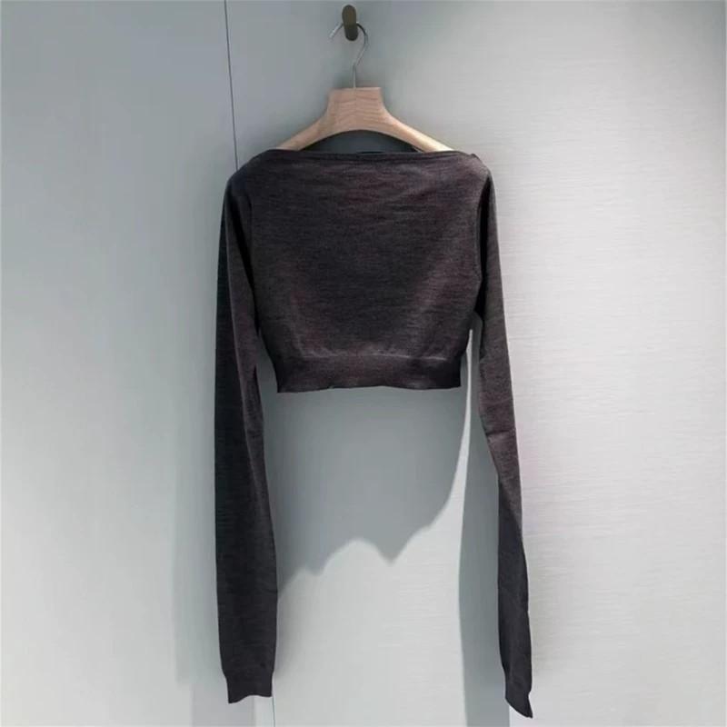 Manella Haute Couture 25 Early Spring New Letter Intarsia Logo Wool Off-Shoulder Sweater Short Knitted Top for Women