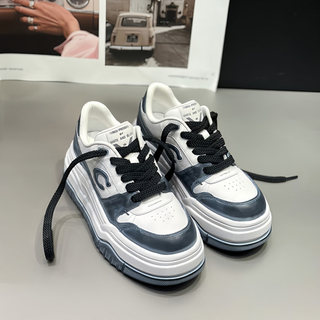 European Style Ultra-Light Genuine Leather Versatile Distressed Casual White Sneakers for Women 2025 Autumn New Thick-Soled Platform Shoes Height-Increasing Shoes