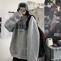 2019 autumn and winter Korean version of ins Street Harajuku bf wind loose Slim Plus velvet padded hooded sweater female student