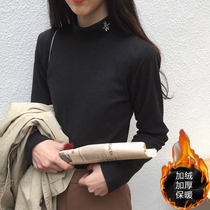 Half high collar base shirt Women autumn and winter New 2019 Korean cotton long sleeve T-shirt small high neck plus velvet slim top