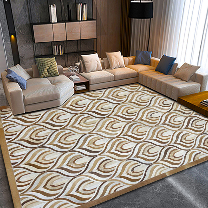 Cowhide Mosaic Rug Light Luxury Style Living Room Sofa Cushion Horse Hair Bedroom Bedside Blanket Abnormal Spot Free Cleaning and Easy Care