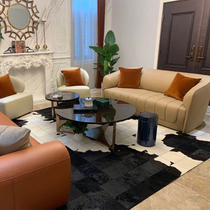 Light luxury high-end living room leather sofa milk cowhide stitching carpet horse fur dark black and white bedroom luxury floor mat