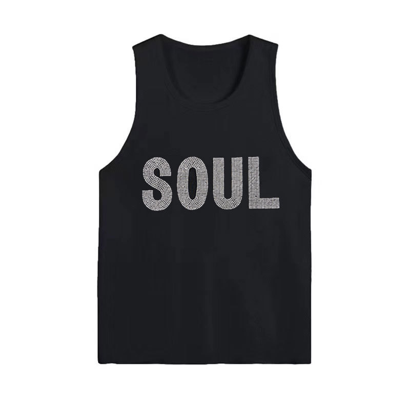 Tao Zhe's Same Style Soulpower Concert Replica Soul Rhinestone Sleeveless Vest Loose Short-Sleeve T-Shirt for Men and Women