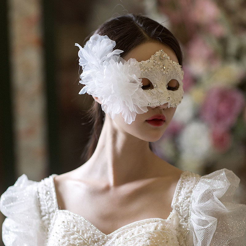 Makeup fake face dance Sexy Half Face Makeup Woman Half Face Princess Beauties Flowers Mask Bride Wedding Wedding Wedding Dress Accessories