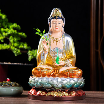 12-Inch 16inch 19inch Guanyin Resin Crafts in Red, White, and Yellow Clothing, Nanhai Guanyin Buddha Statue