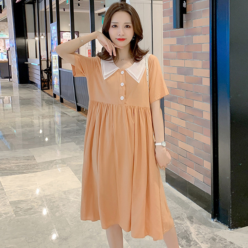 Pregnant woman summer clothes spicy moms dolls collar snowspun foreign clothes 2022 new fashion models big size loose medium long version dresses
